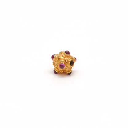 18k Solid Yellow Gold Ruby Filigree Ball Spacer Beads 8mm