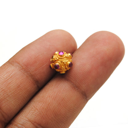 18k Solid Yellow Gold Ruby Filigree Ball Spacer Beads 8mm