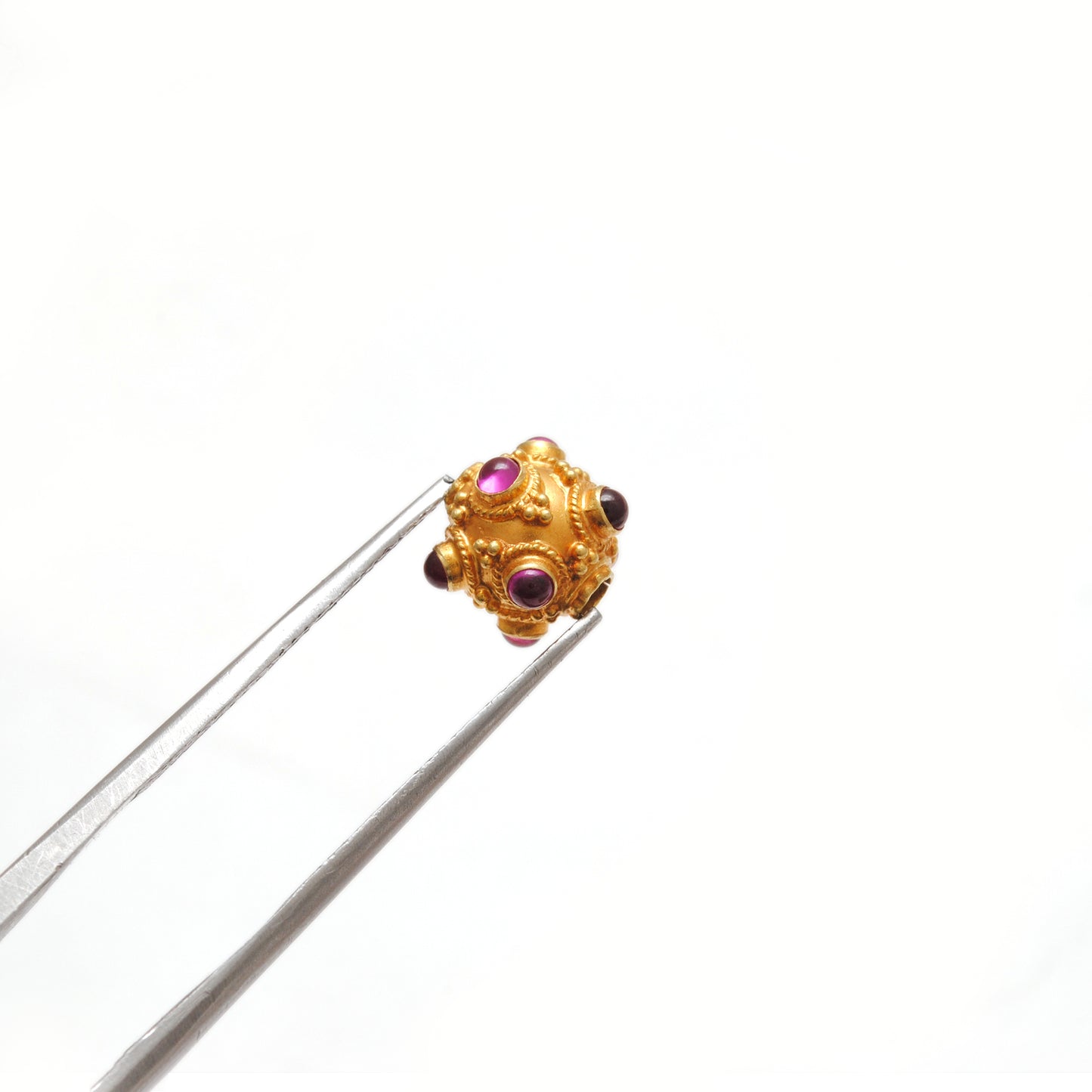 18k Solid Yellow Gold Ruby Filigree Ball Spacer Beads 8mm