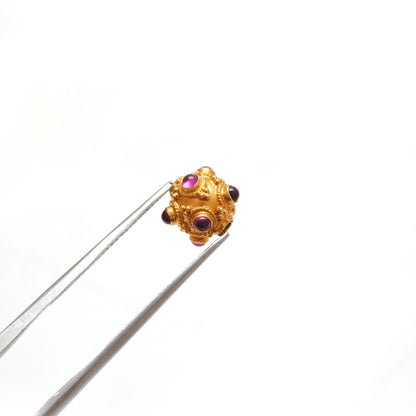 18k Solid Yellow Gold Ruby Filigree Ball Spacer Beads 8mm