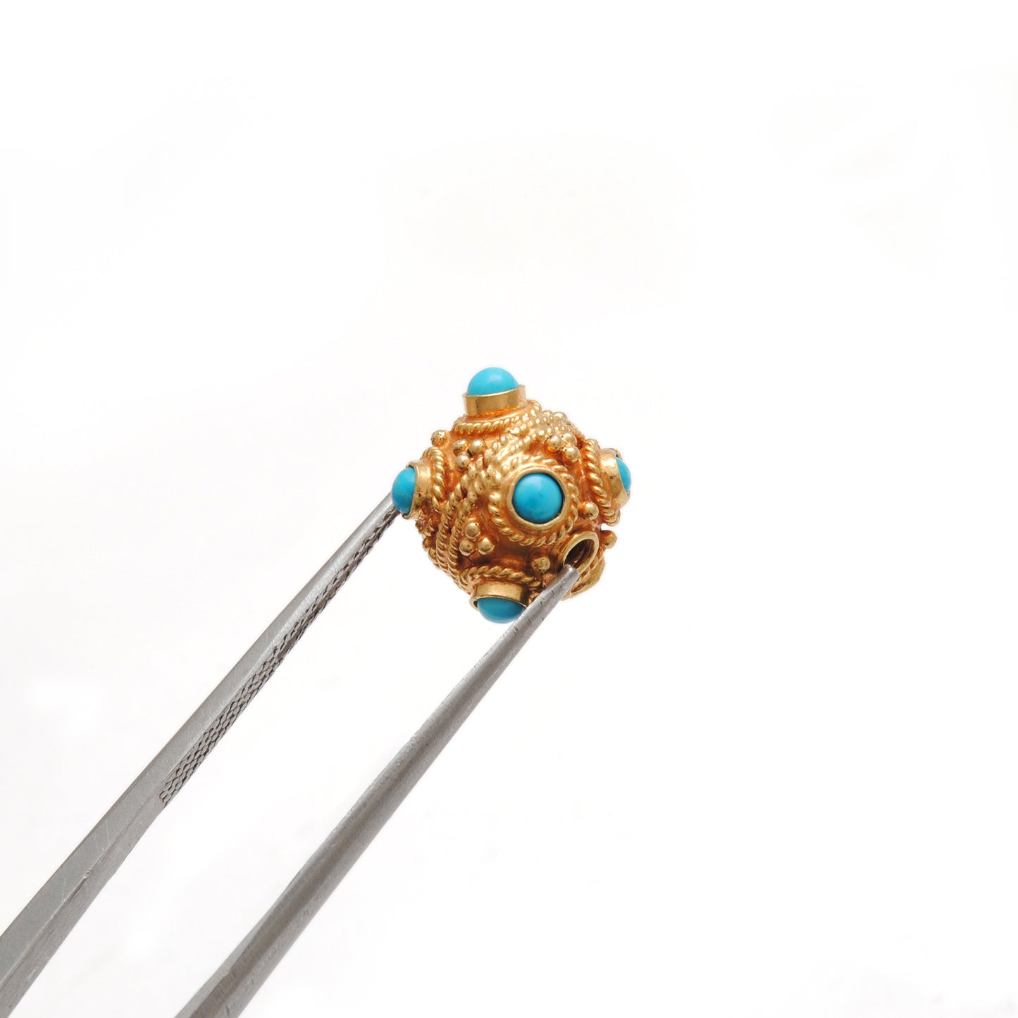 18k Solid Yellow Gold Turquoise Filigree Spacer Ball Beads