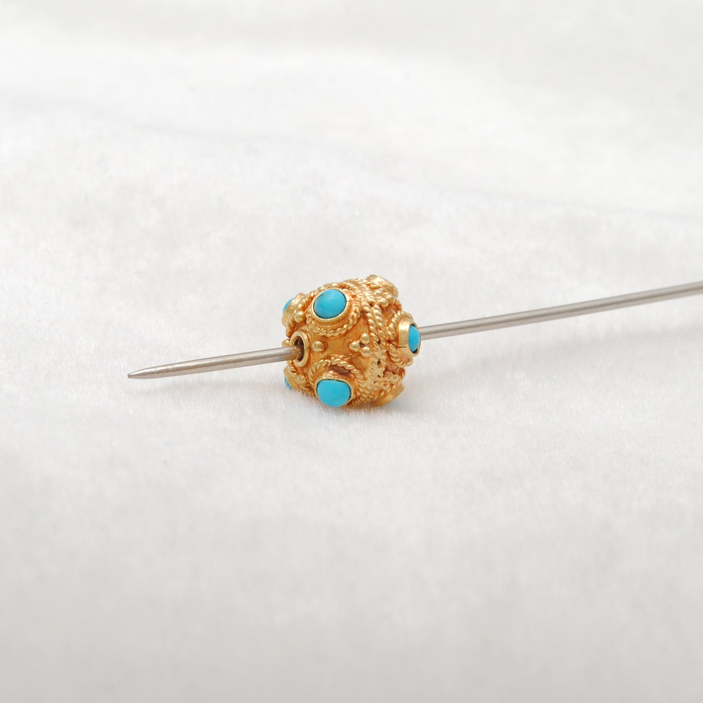 18k Solid Yellow Gold Turquoise Filigree Spacer Ball Beads