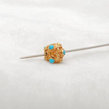 18k Solid Yellow Gold Turquoise Filigree Spacer Ball Beads