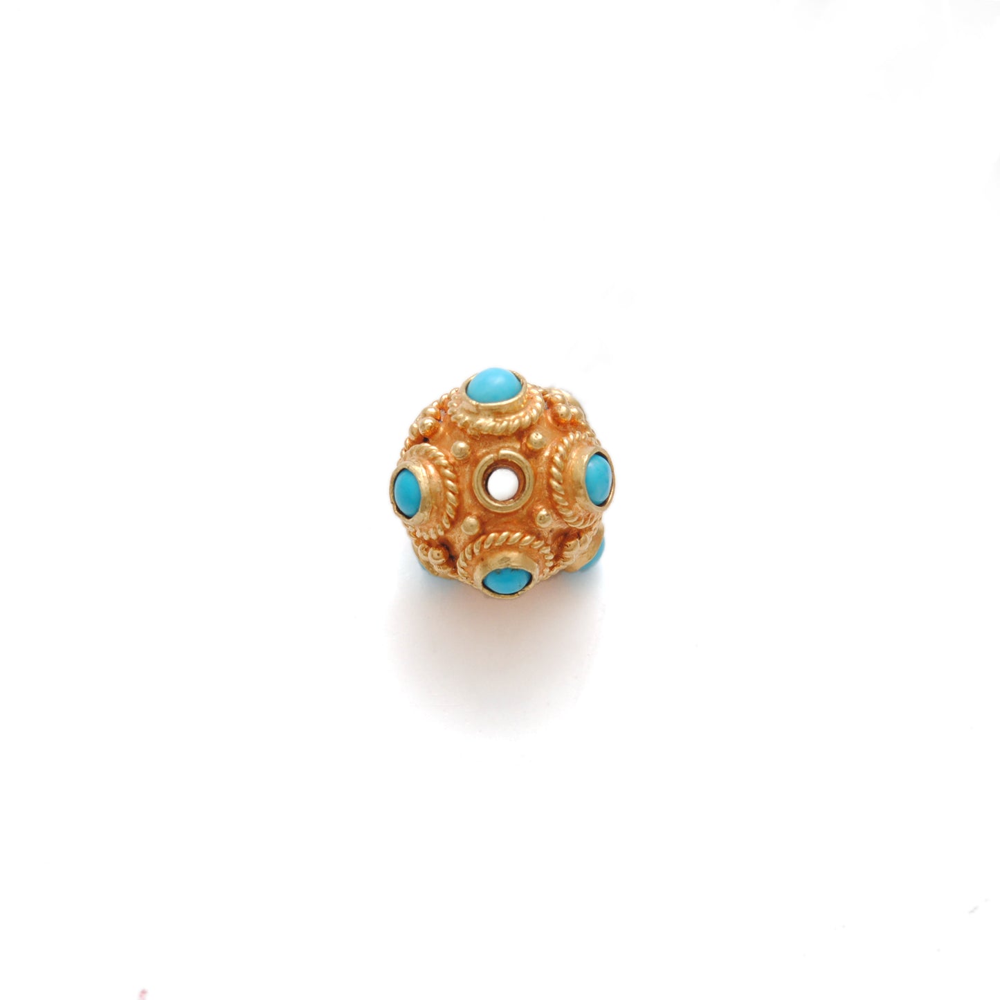 18k Solid Yellow Gold Turquoise Filigree Spacer Ball Beads
