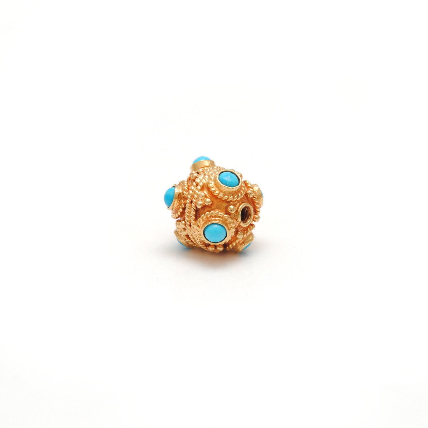 18k Solid Yellow Gold Turquoise Filigree Spacer Ball Beads