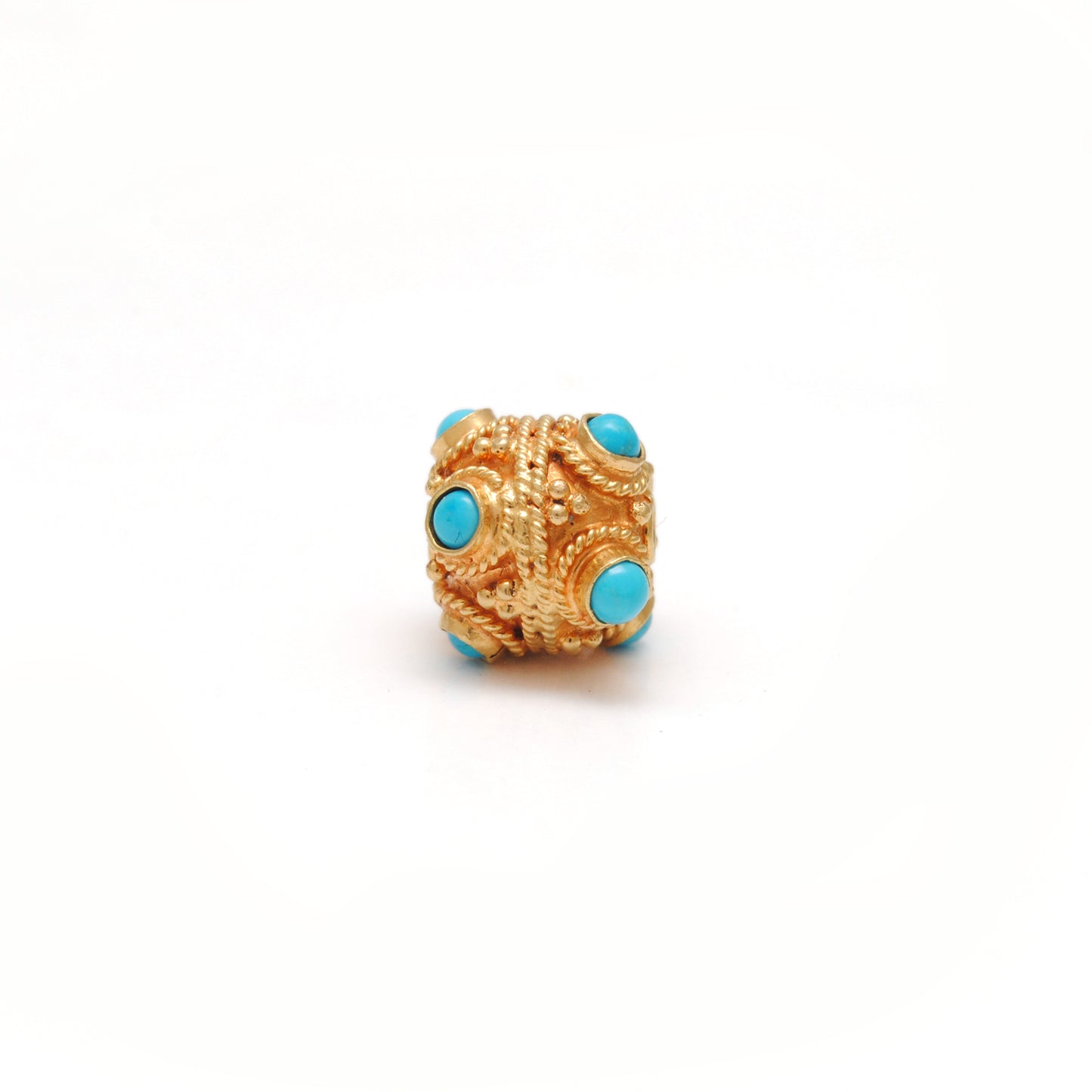 18k Solid Yellow Gold Turquoise Filigree Spacer Ball Beads