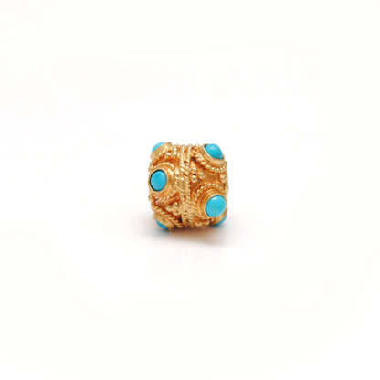 18k Solid Yellow Gold Turquoise Filigree Spacer Ball Beads