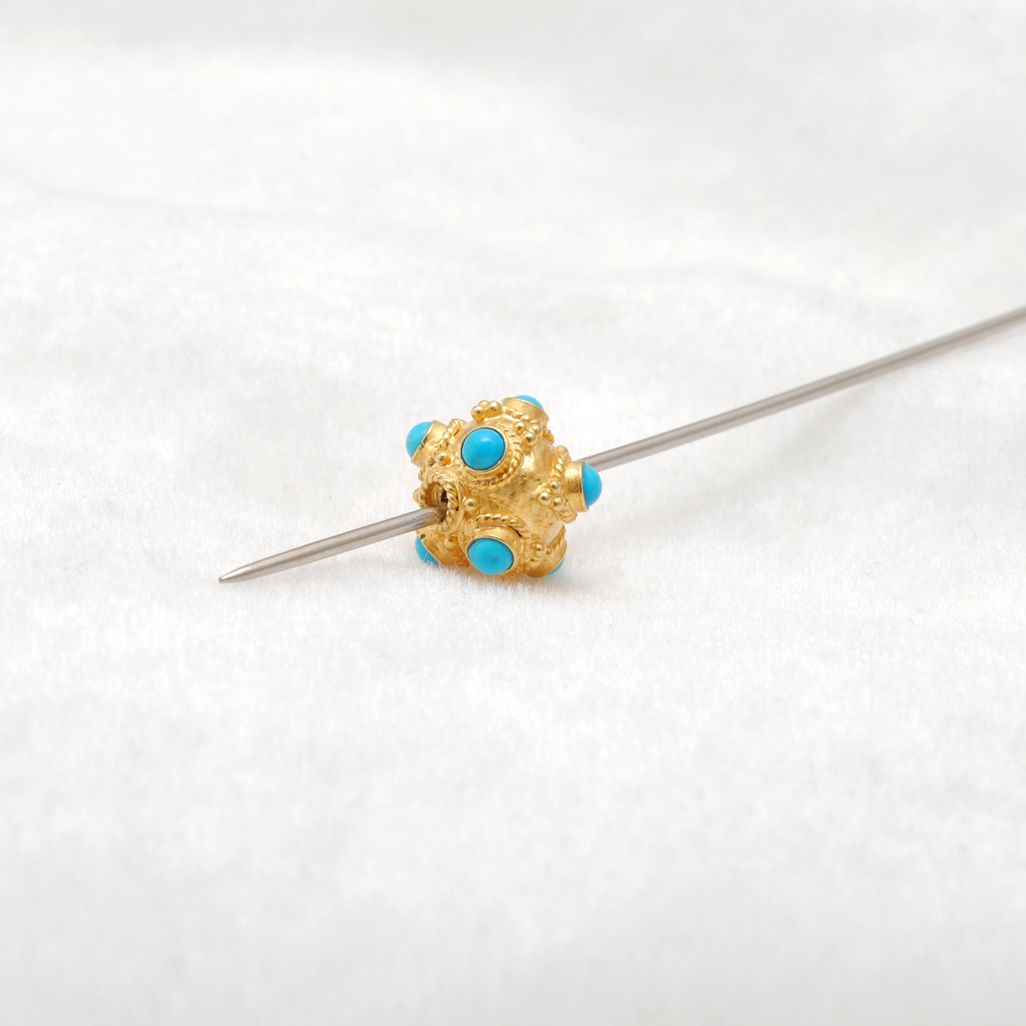 Handmade 18k Yellow Gold Turquoise Stone Spacer Ball Bead