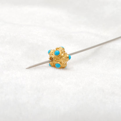 Handmade 18k Yellow Gold Turquoise Stone Spacer Ball Bead