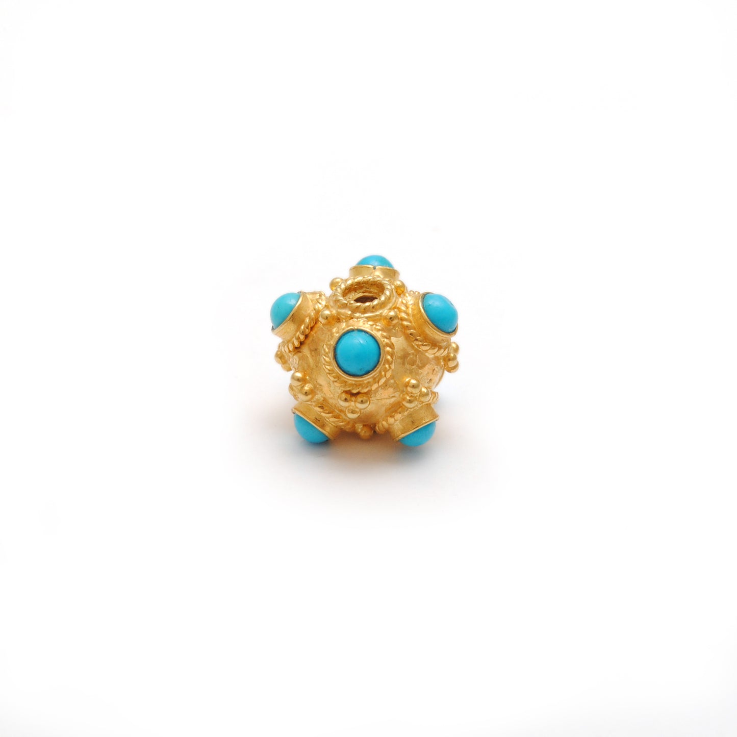 Handmade 18k Yellow Gold Turquoise Stone Spacer Ball Bead