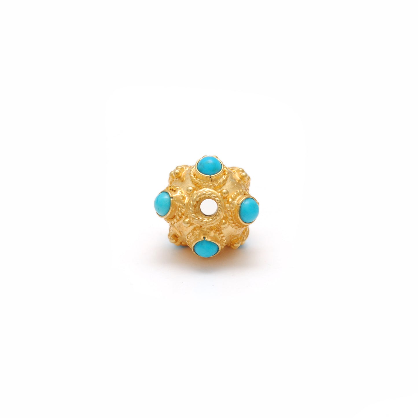 Handmade 18k Yellow Gold Turquoise Stone Spacer Ball Bead
