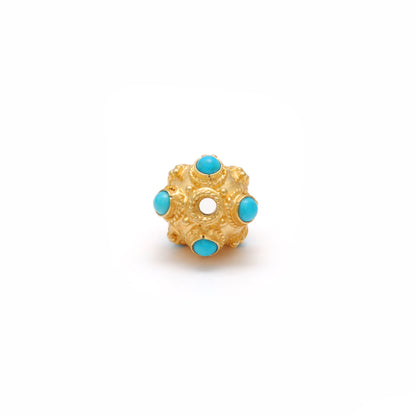 Handmade 18k Yellow Gold Turquoise Stone Spacer Ball Bead