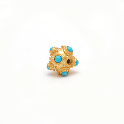 Handmade 18k Yellow Gold Turquoise Stone Spacer Ball Bead
