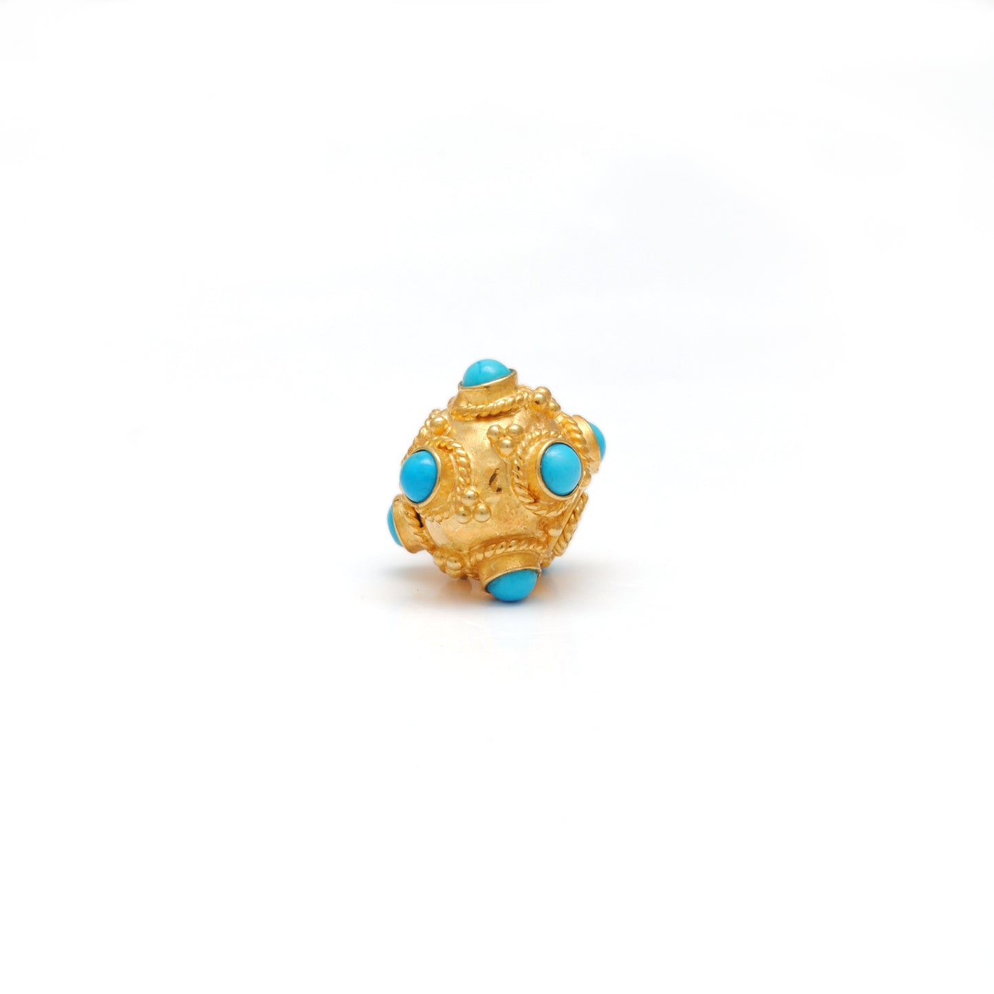 Handmade 18k Yellow Gold Turquoise Stone Spacer Ball Bead