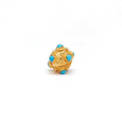 Handmade 18k Yellow Gold Turquoise Stone Spacer Ball Bead