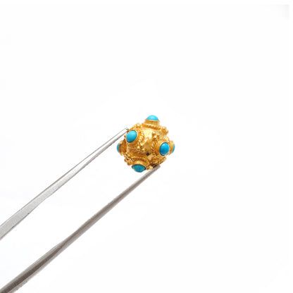 Handmade 18k Yellow Gold Turquoise Stone Spacer Ball Bead