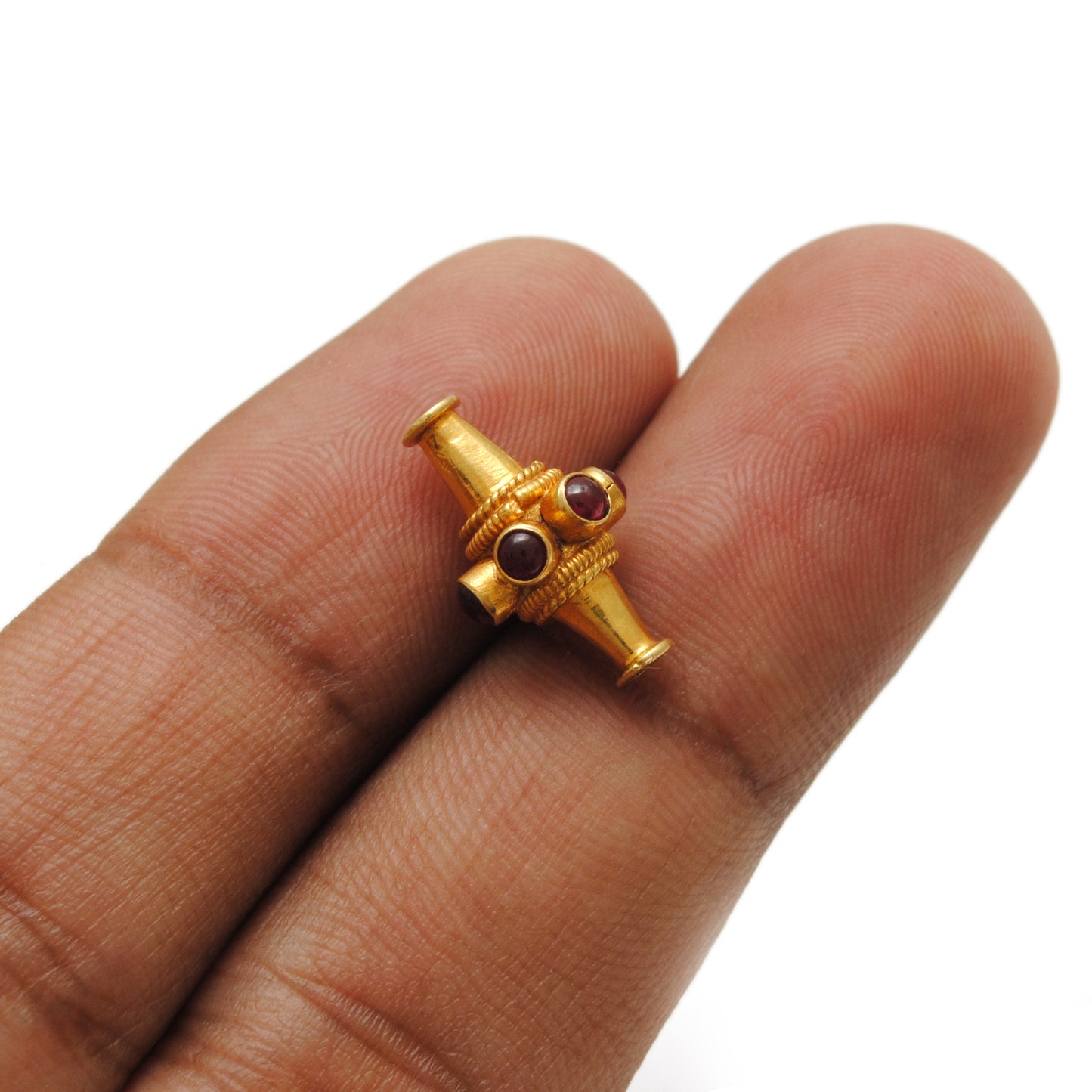 18k Yellow Gold Ruby Fancy Tube Beads - 10X15 MM