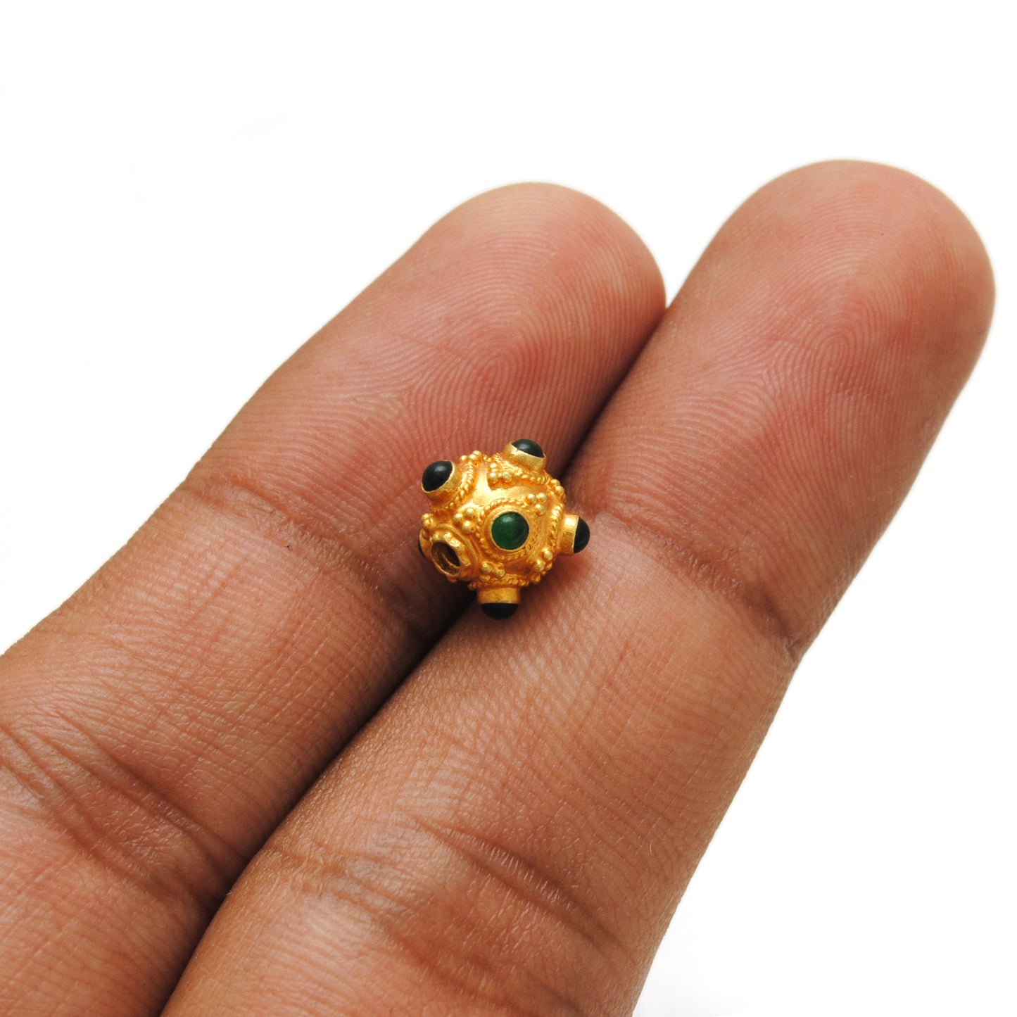 18K Solid Yellow Gold Emerald Ball Spacer Beads 8mm