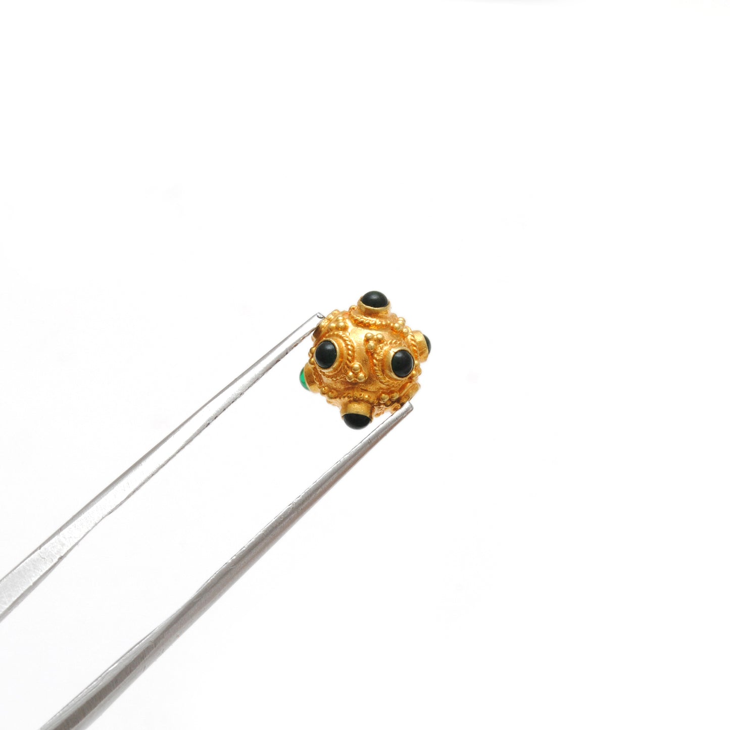 18K Solid Yellow Gold Emerald Ball Spacer Beads 8mm