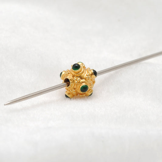 18K Solid Yellow Gold Emerald Ball Spacer Beads 8mm