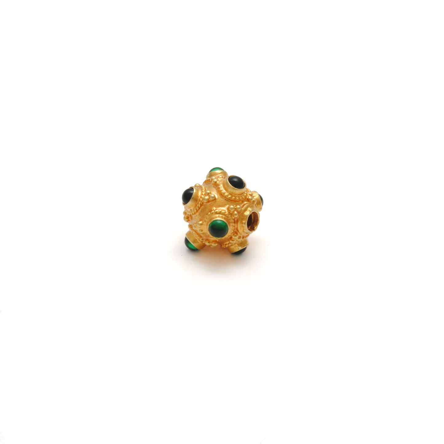 18K Solid Yellow Gold Emerald Ball Spacer Beads 8mm