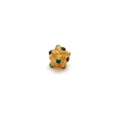 18K Solid Yellow Gold Emerald Ball Spacer Beads 8mm