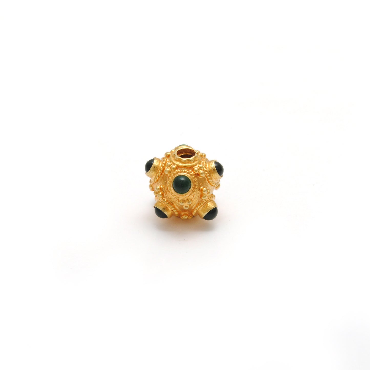 18K Solid Yellow Gold Emerald Ball Spacer Beads 8mm