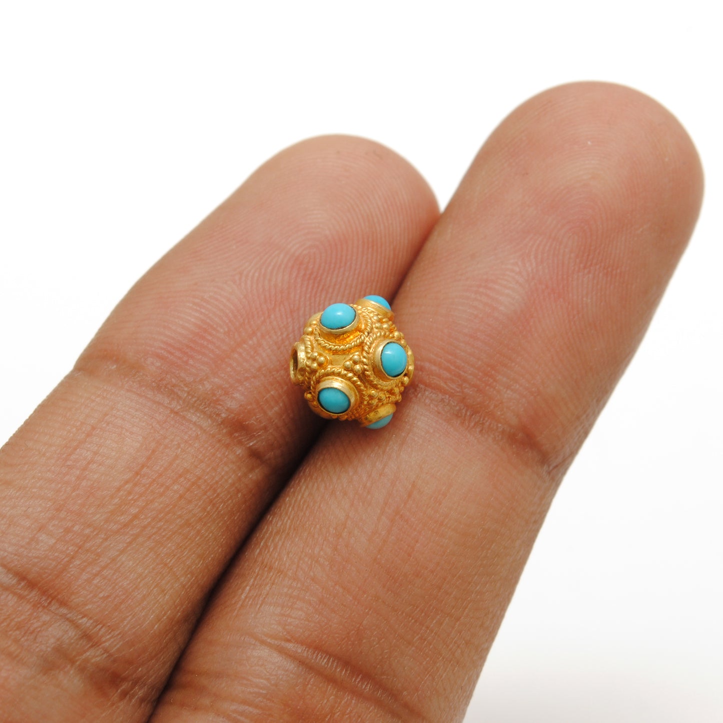 18k Solid Yellow Gold Turquoise Ball Spacer Beads 8mm