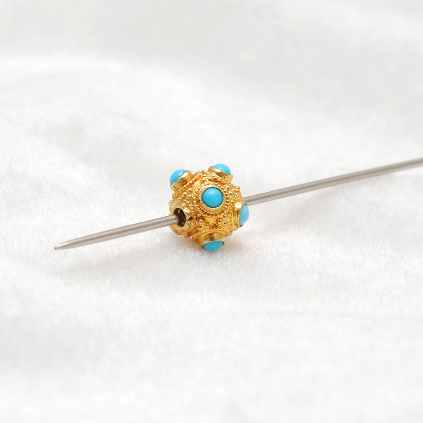 18k Solid Yellow Gold Turquoise Ball Spacer Beads 8mm