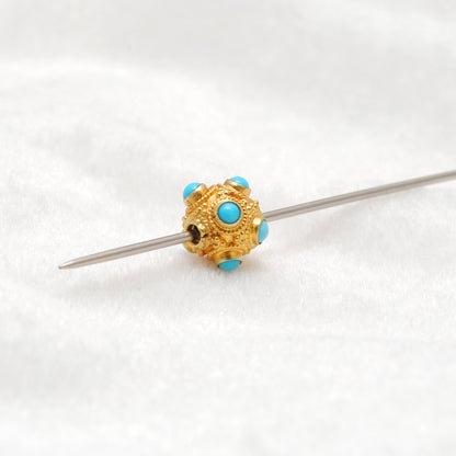 18k Solid Yellow Gold Turquoise Ball Spacer Beads 8mm
