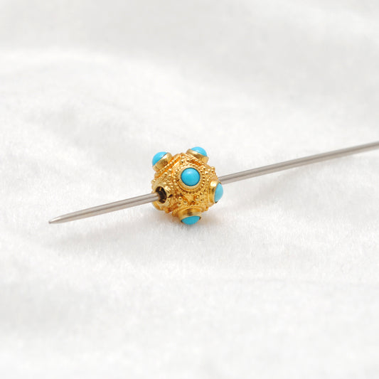 18k Solid Yellow Gold Turquoise Ball Spacer Beads 8mm