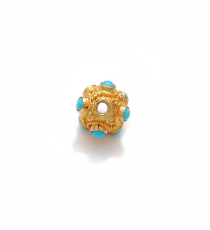 18k Solid Yellow Gold Turquoise Ball Spacer Beads 8mm