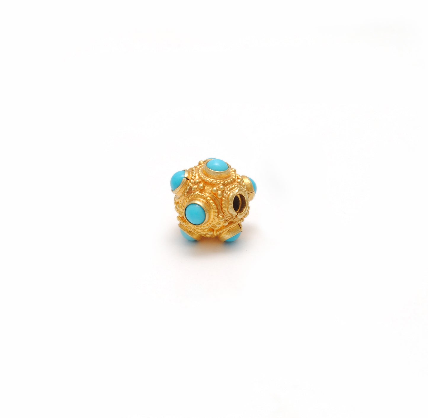 18k Solid Yellow Gold Turquoise Ball Spacer Beads 8mm