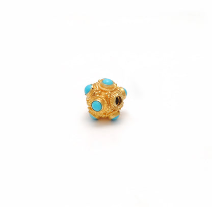18k Solid Yellow Gold Turquoise Ball Spacer Beads 8mm