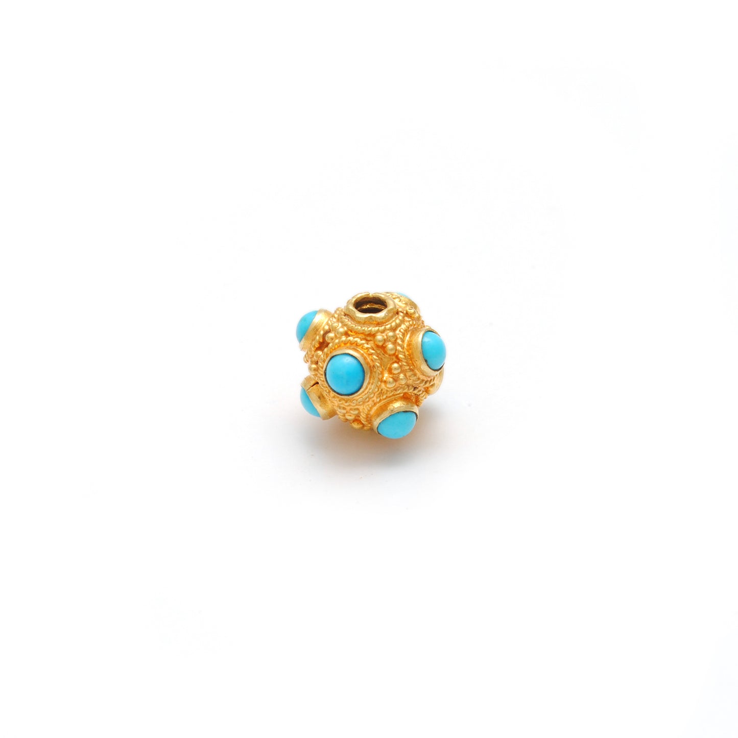 18k Solid Yellow Gold Turquoise Ball Spacer Beads 8mm
