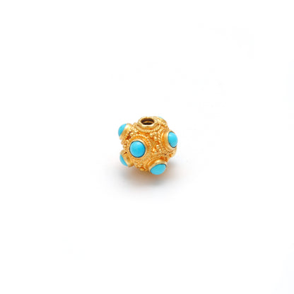 18k Solid Yellow Gold Turquoise Ball Spacer Beads 8mm