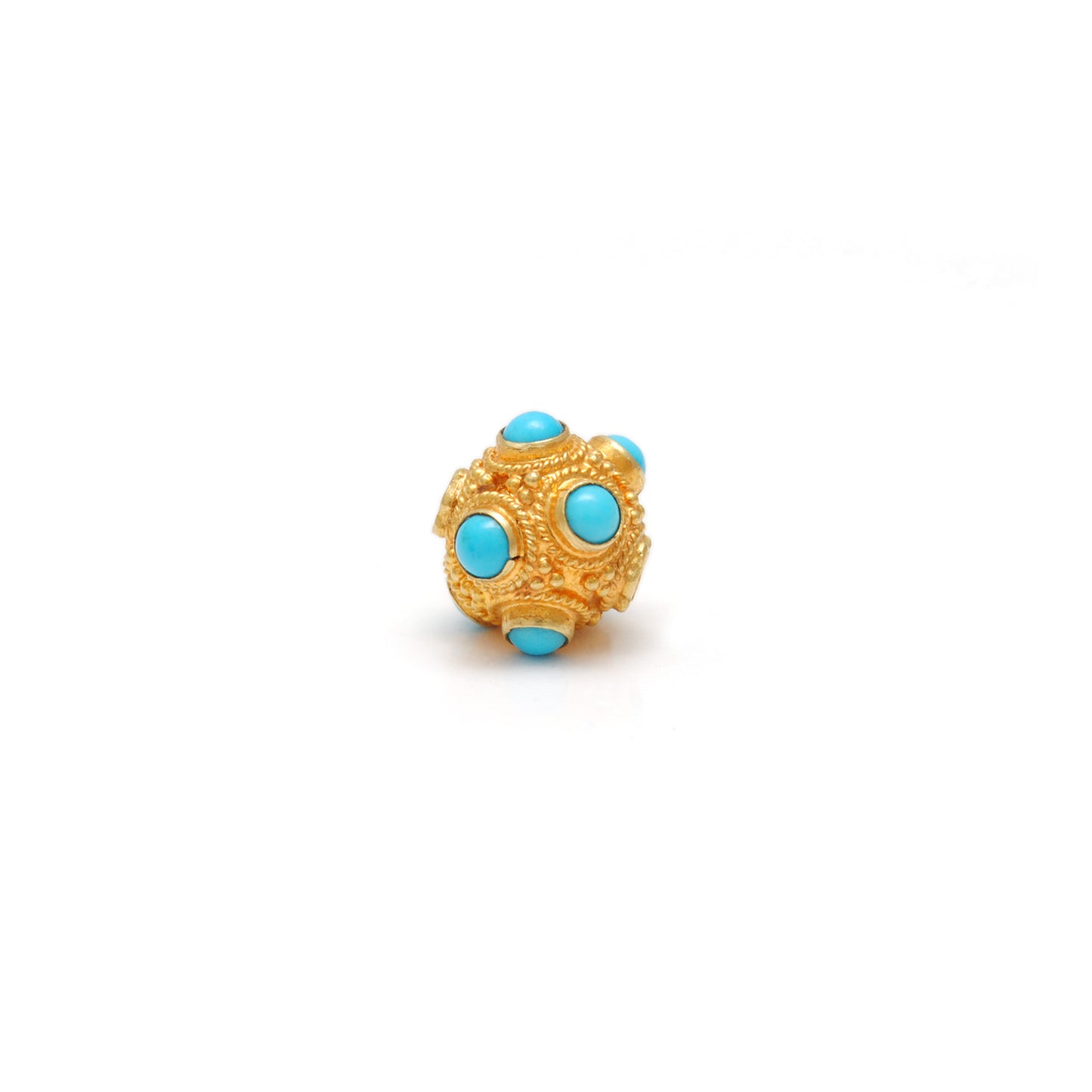 18k Solid Yellow Gold Turquoise Ball Spacer Beads 8mm