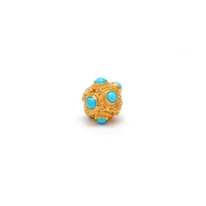 18k Solid Yellow Gold Turquoise Ball Spacer Beads 8mm
