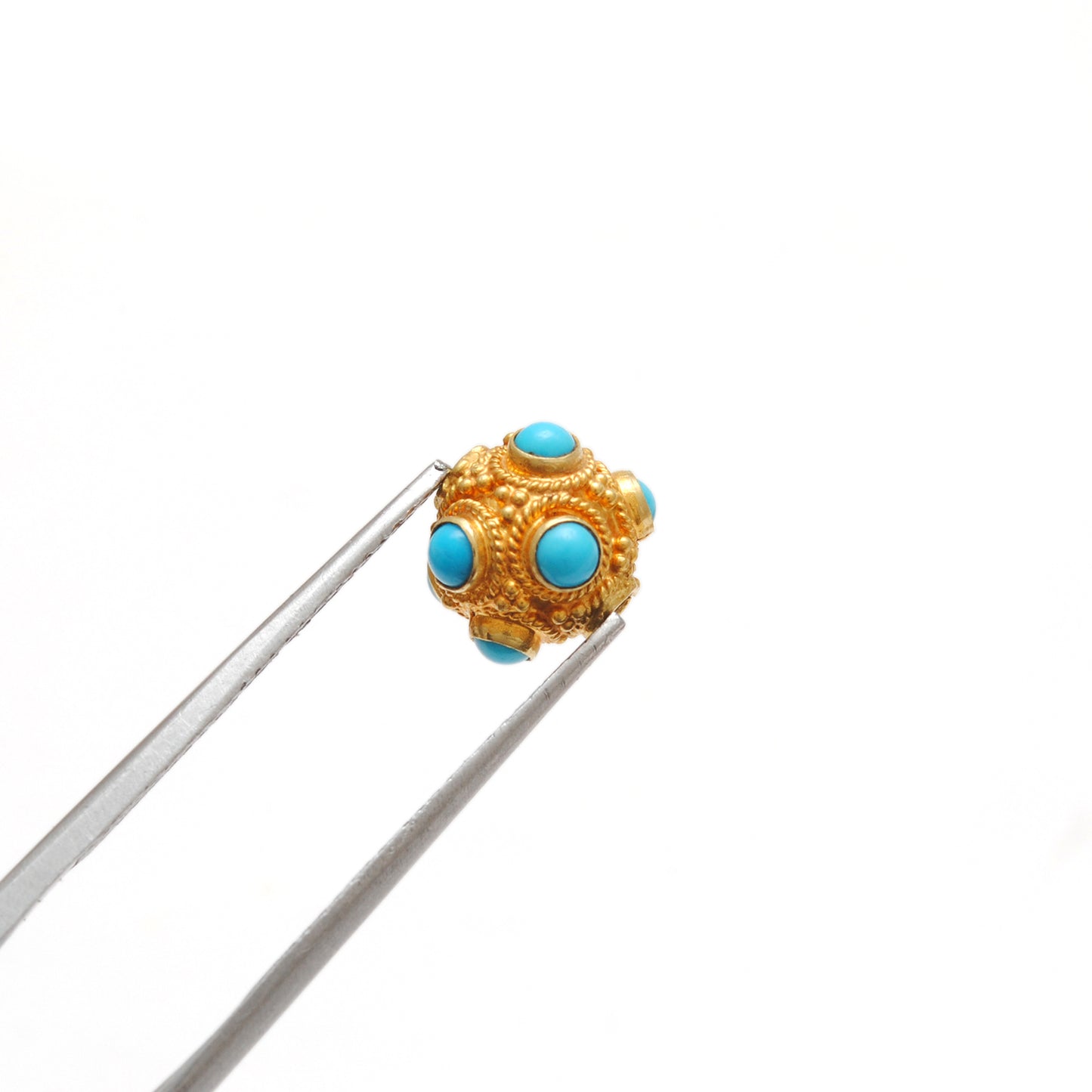 18k Solid Yellow Gold Turquoise Ball Spacer Beads 8mm