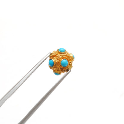 18k Solid Yellow Gold Turquoise Ball Spacer Beads 8mm