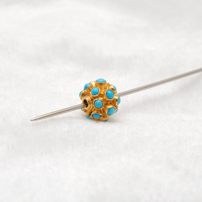 18k Yellow Gold 9mm Turquoise Ball Spacer Beads
