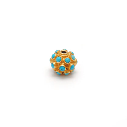 18k Yellow Gold 9mm Turquoise Ball Spacer Beads