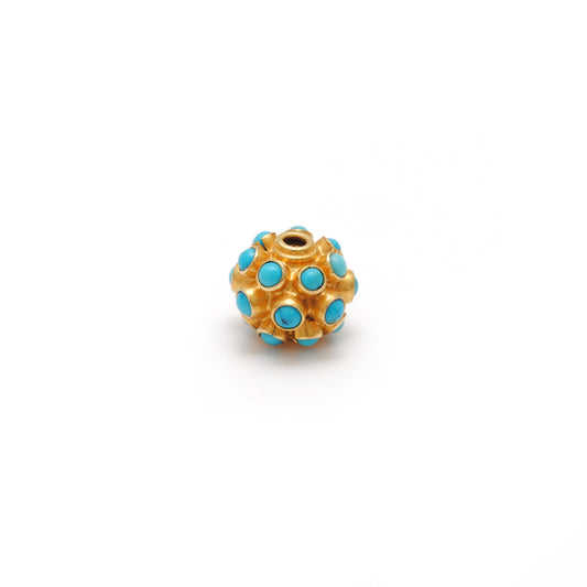 18k Yellow Gold 9mm Turquoise Ball Spacer Beads