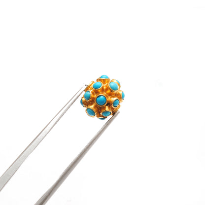 18k Yellow Gold 9mm Turquoise Ball Spacer Beads