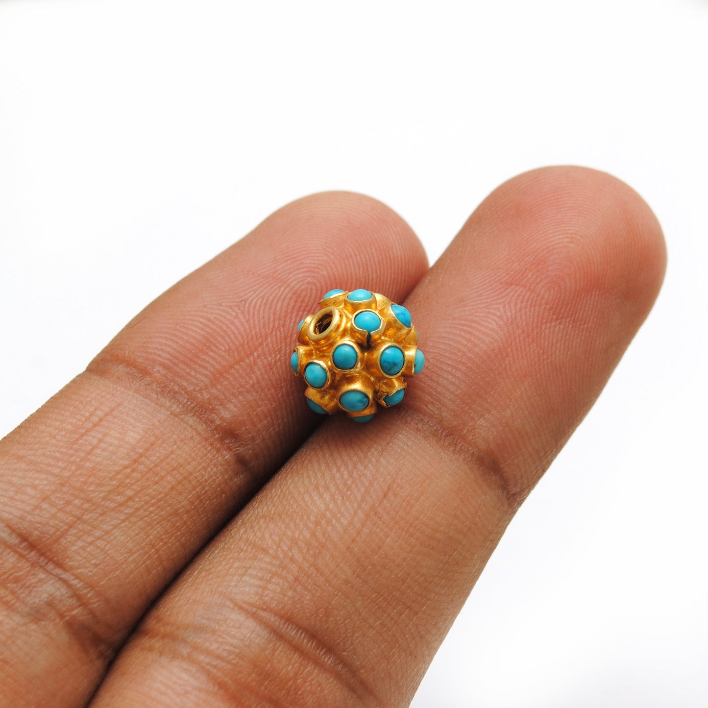 18k Yellow Gold 9mm Turquoise Ball Spacer Beads