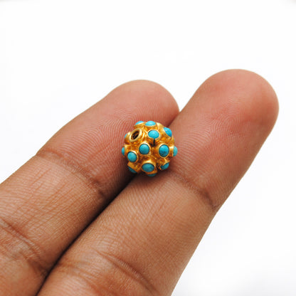 18k Yellow Gold 9mm Turquoise Ball Spacer Beads