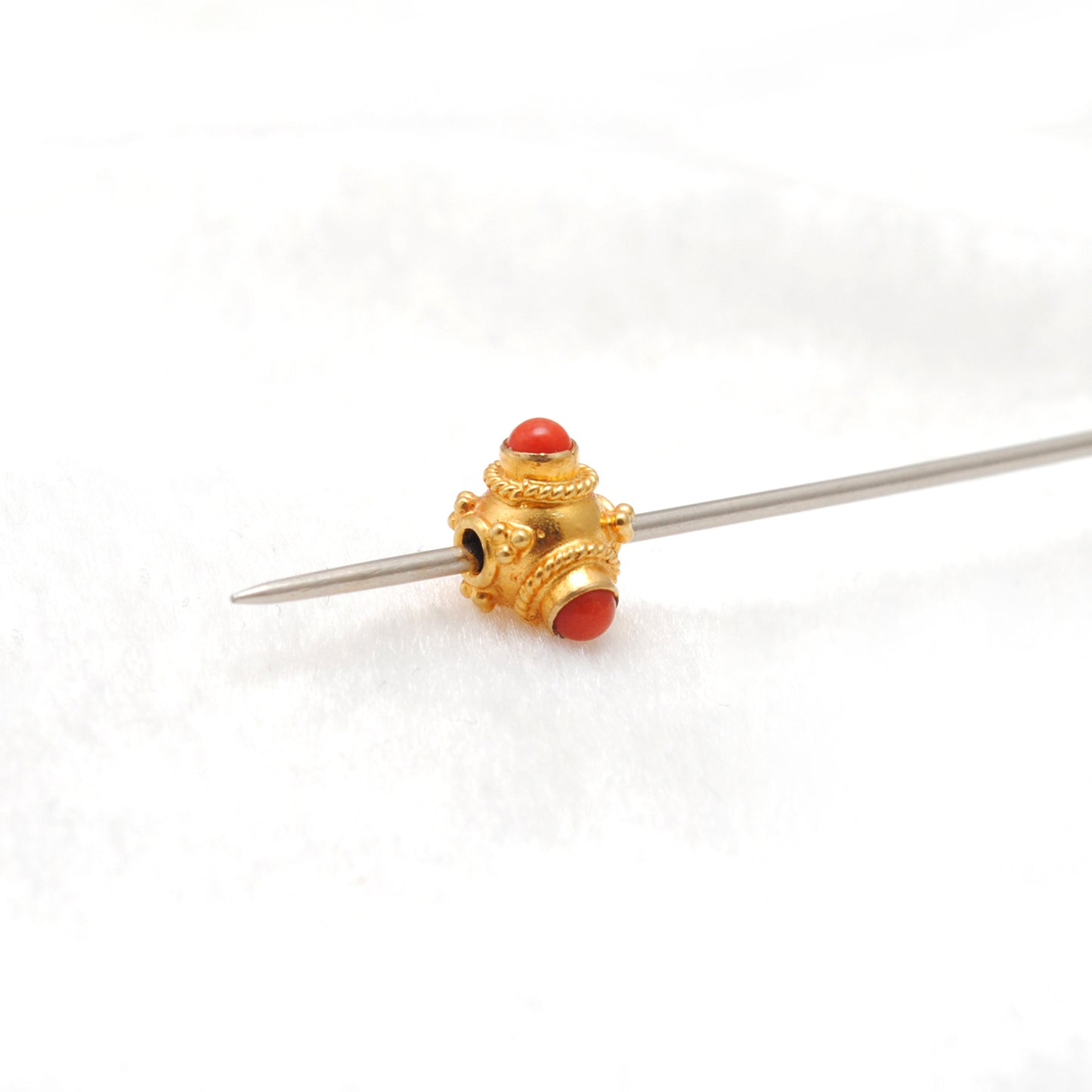 18K Gold Spacer Beads Coral Stone Triangle DIY Craft