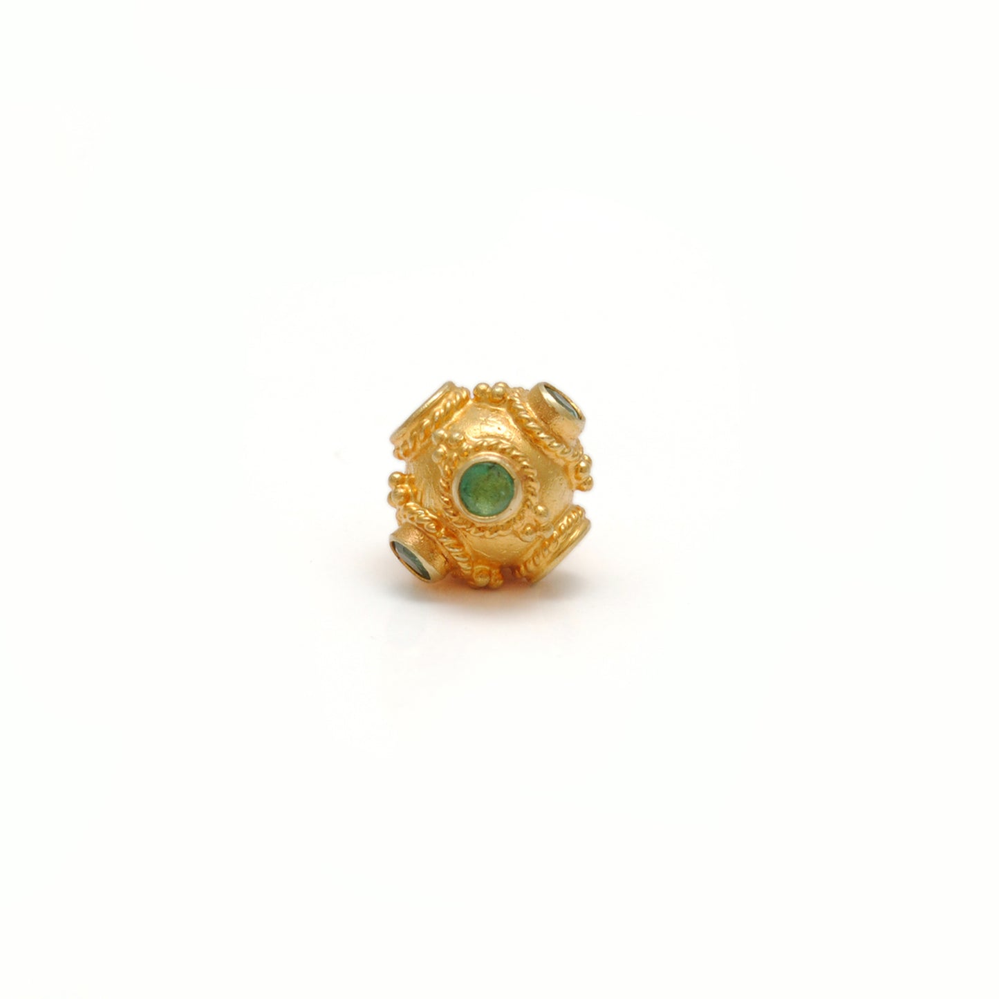 18k Yellow Gold Round Spacer Beads with Emerald