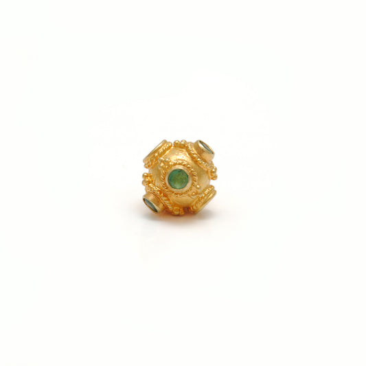 18k Yellow Gold Round Spacer Beads with Emerald