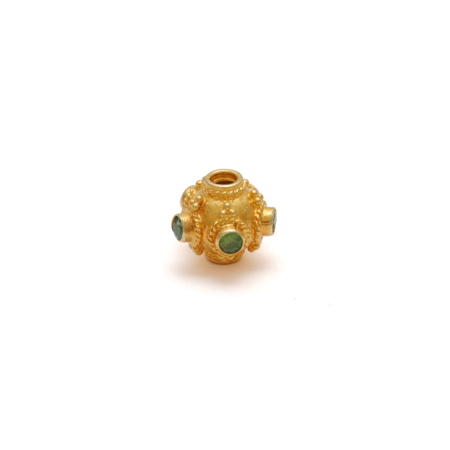 18k Yellow Gold Round Spacer Beads with Emerald